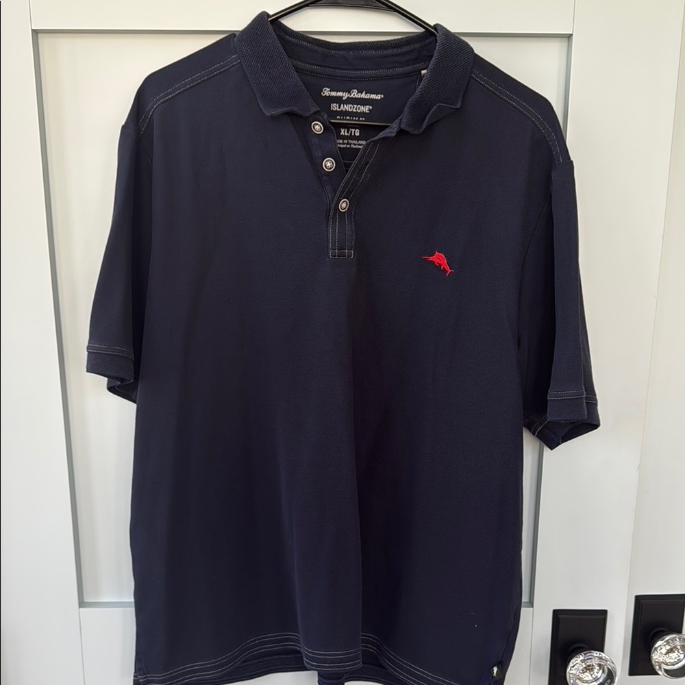 Tommy Bahama Men's Dark Blue ISLANDZONE Supima Polo with Red Logo
